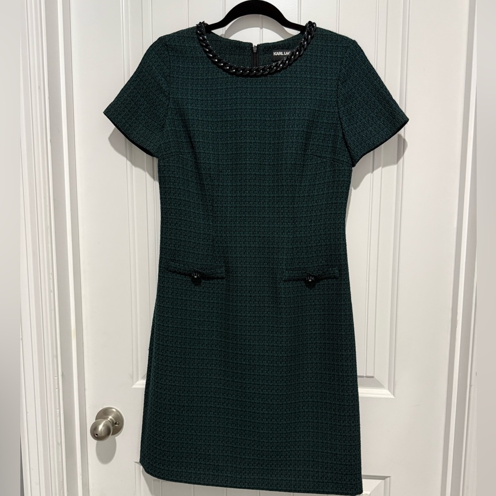Karl Lagerfeld Dark Green Mini Dress with Black Details